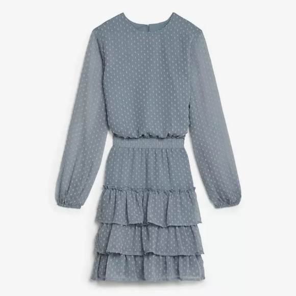 Express Dresses & Skirts - NWT-Express Blue‎ Clip Dot Tiered Smocked Waist Dress